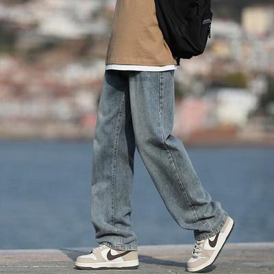 Homlean Jeans en denim pour homme American High Street Lavé Ample Jambe Droite