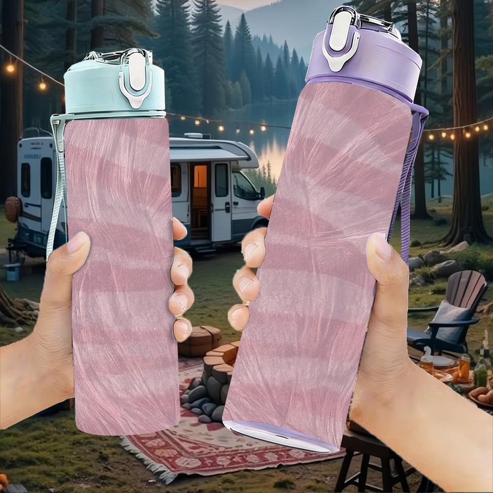1PC Dusty Pink Swirl Texture Print 750ml Color Plastic Sports Water Bottle Leakproof Flip Straw Lid Suitable for Sports Office Home Use