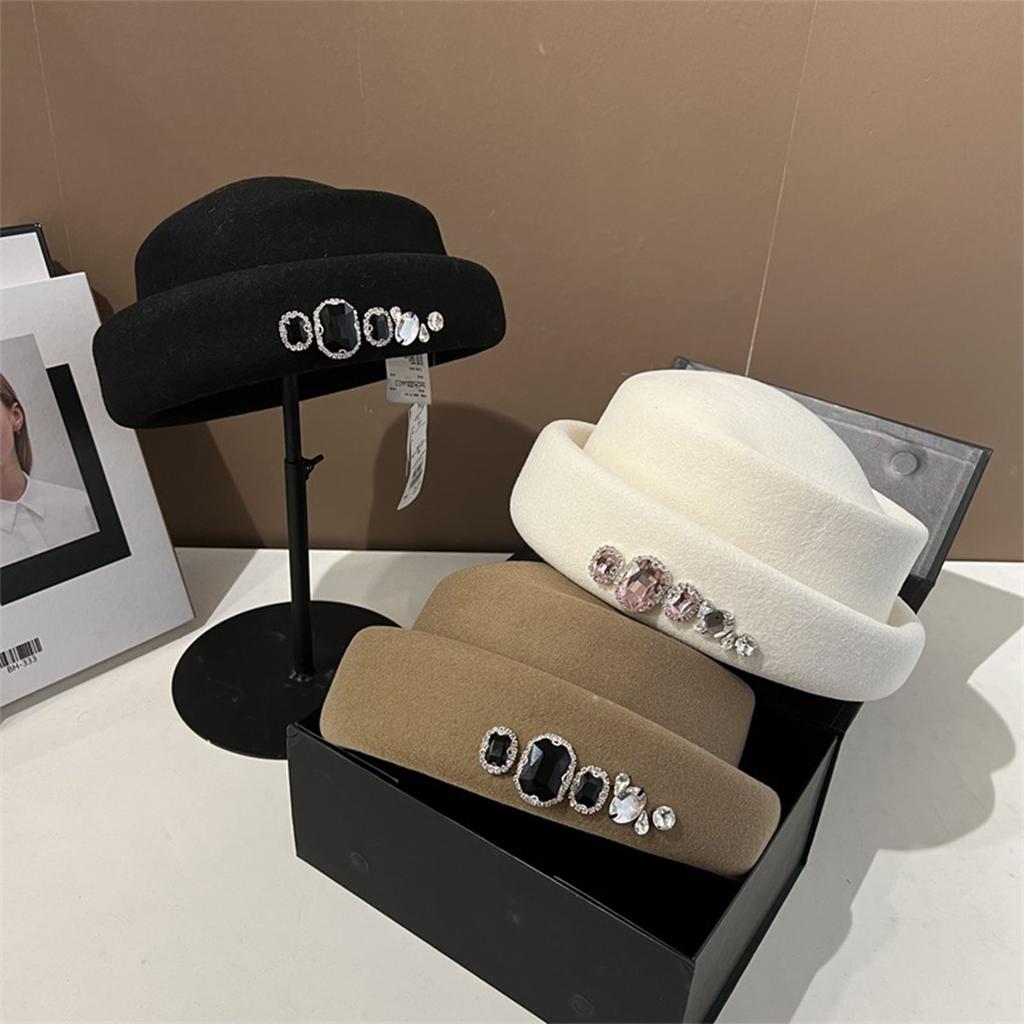 Vintage Woolen Felt Top Hat for Women Girls Painter Cap Windproof Chauffeur Hat Adult Cold Weather Beanie Cap Headdress