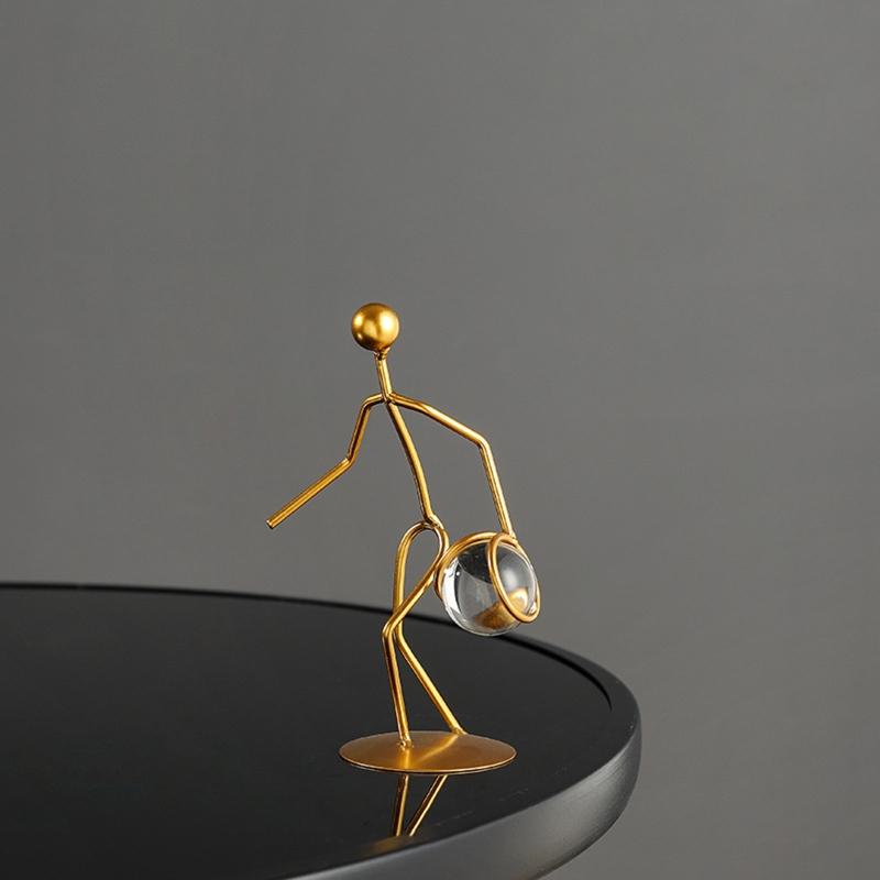 Athlete Crystal Ball Figurine Geometry Man Statue Metal Art Ornament Crafts for Home Children Room Office Tabletop