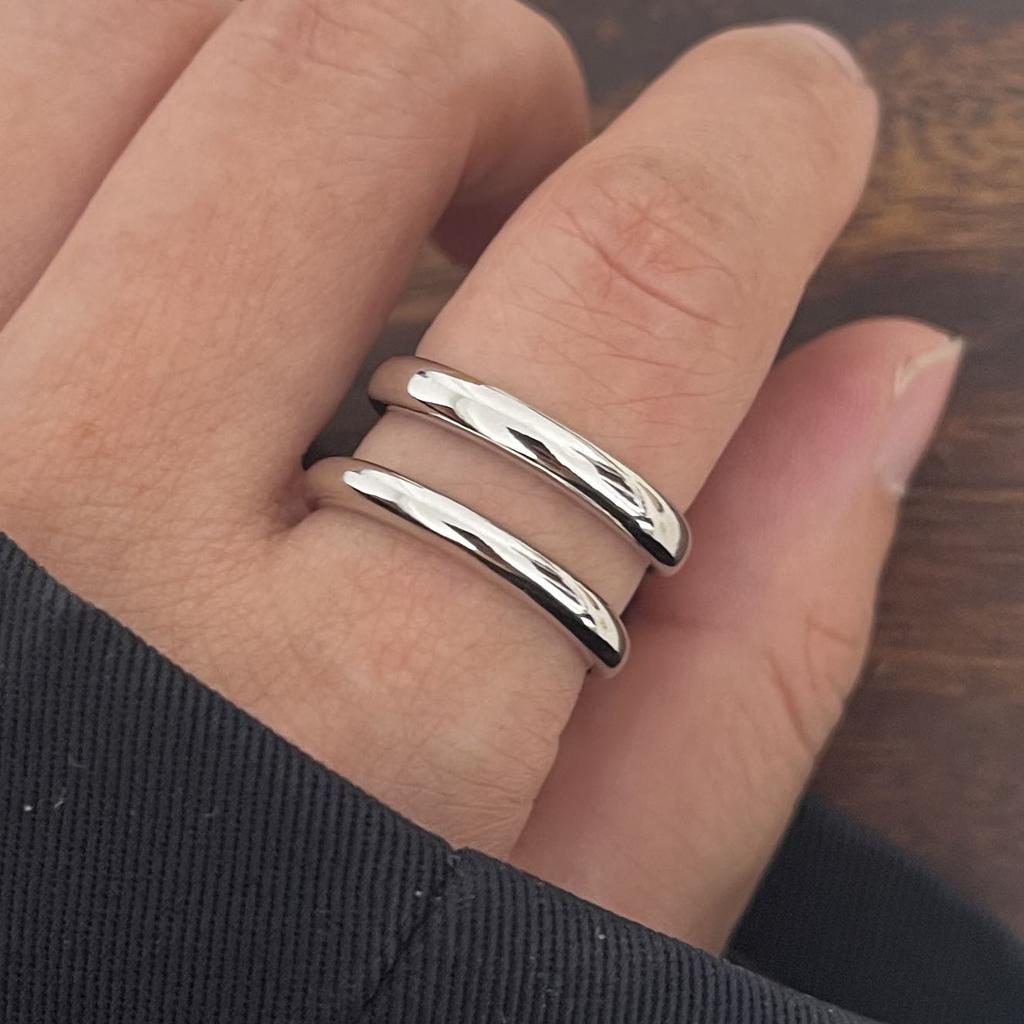 925 Sterling Silver Rings For Women Men Fine Jewelry Finger Adjustable Open Double Layers Gold Ring For Party Birthday Gift
