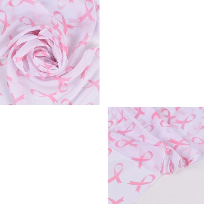 Classical Scarfs for Hot Summer Cool Neck Wrap Pink Ribbon Print Skin-friendly Scarves for Mother Sunproof Supplies