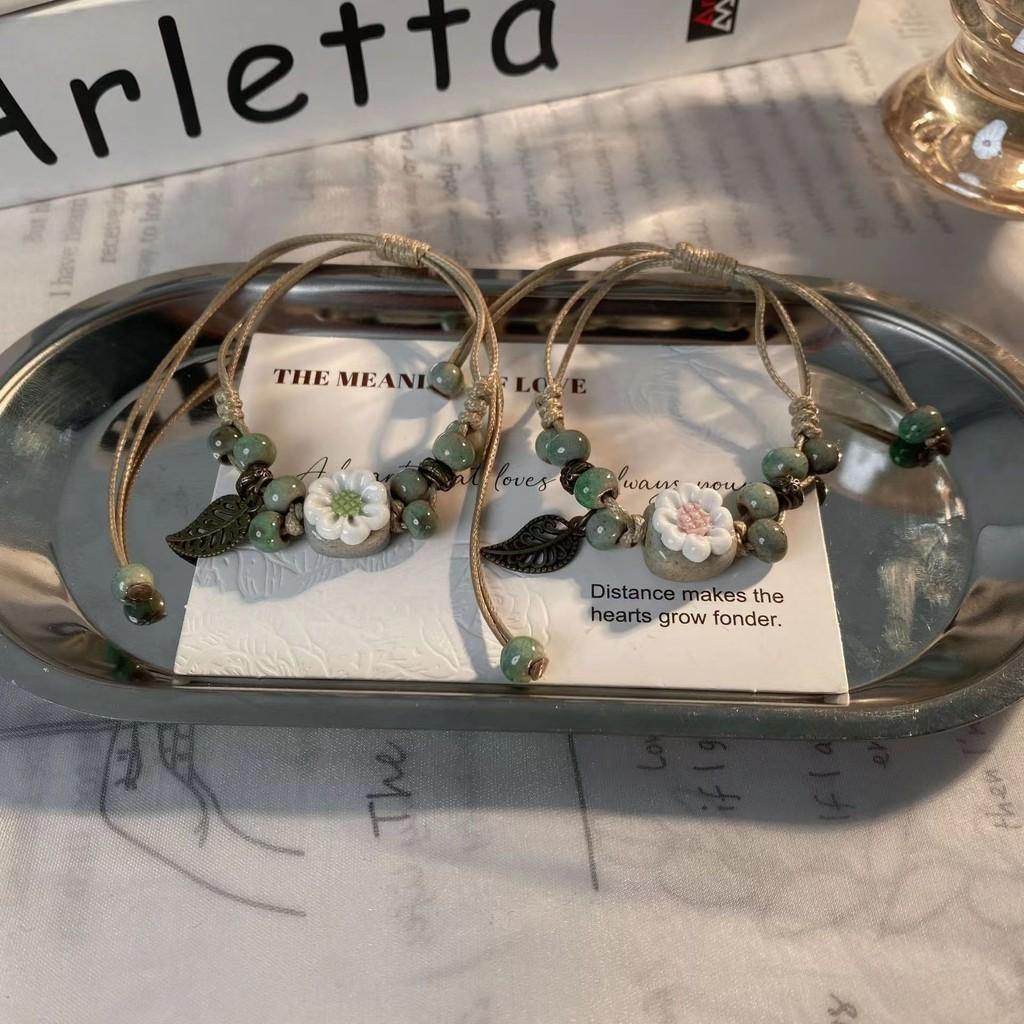 And Chic Ceramic Rope Floral Handcrafted Bracelet In Trendy Summer Aesthetic For Women