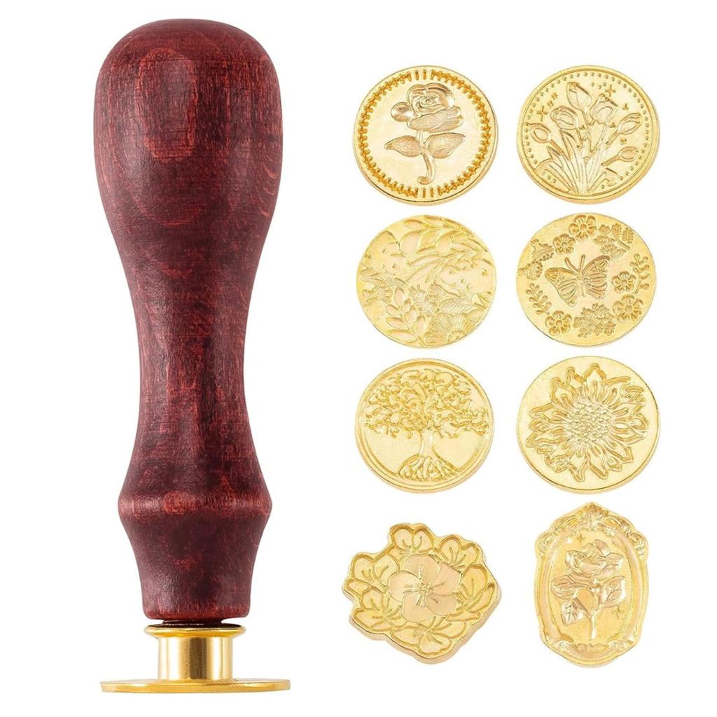 Yousheng Wax Seal Stamp Set Sealing Wax Stamp Heads with Wooden Handle Multiple Patterns Wax Seal Stamp Set for Letter Greeting Cards Gifts Decoration