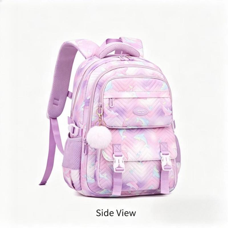 New Primary Girl Student Schoolbag Lightweight Wear-resistant Backpack Fashion Contrasting Color Cute Cartoon Fish Junior High School Student Book Bag