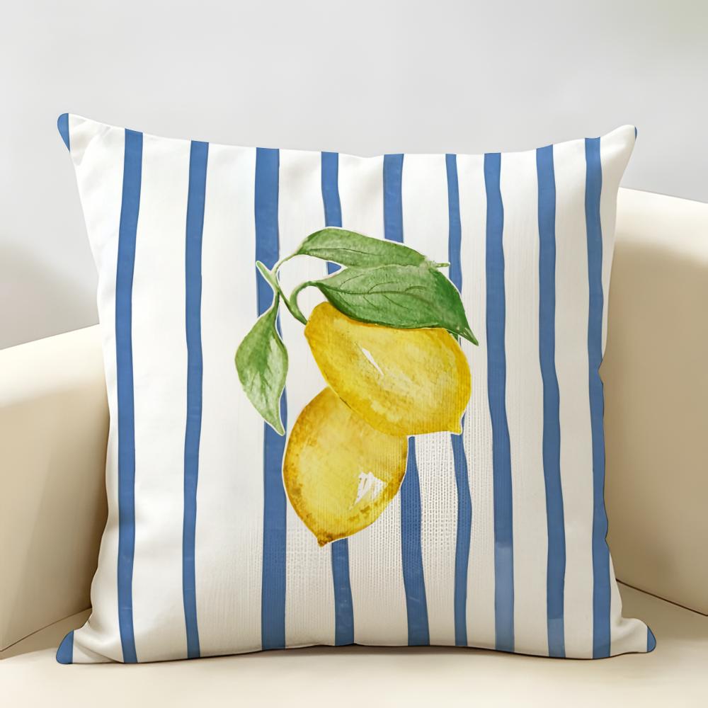 Simple Stripe Fruits Ins Cushion Cover Natural Linen Organic Fabric DoubleSided Printing Room Sofa Decor Pillow Case