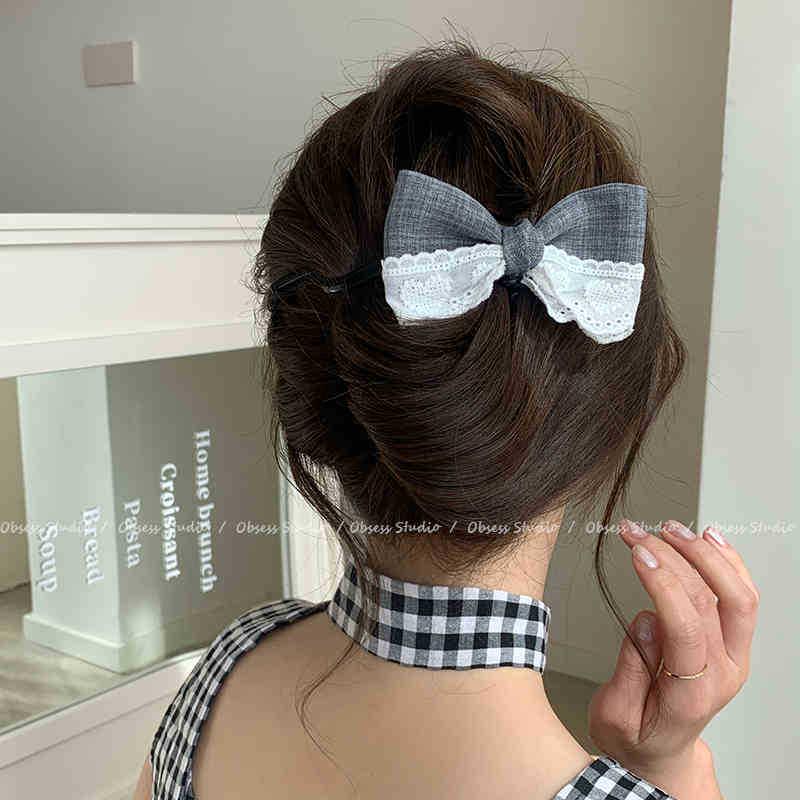 Gray Bow Hair Clip for Women - High-End, Thick Hair, Back of Head Bun Clip, Shark Design.