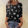 Women's Fashion Casual Christmas Tree Printed Round Neck Three-Quarter Sleeve T-Shirt Top