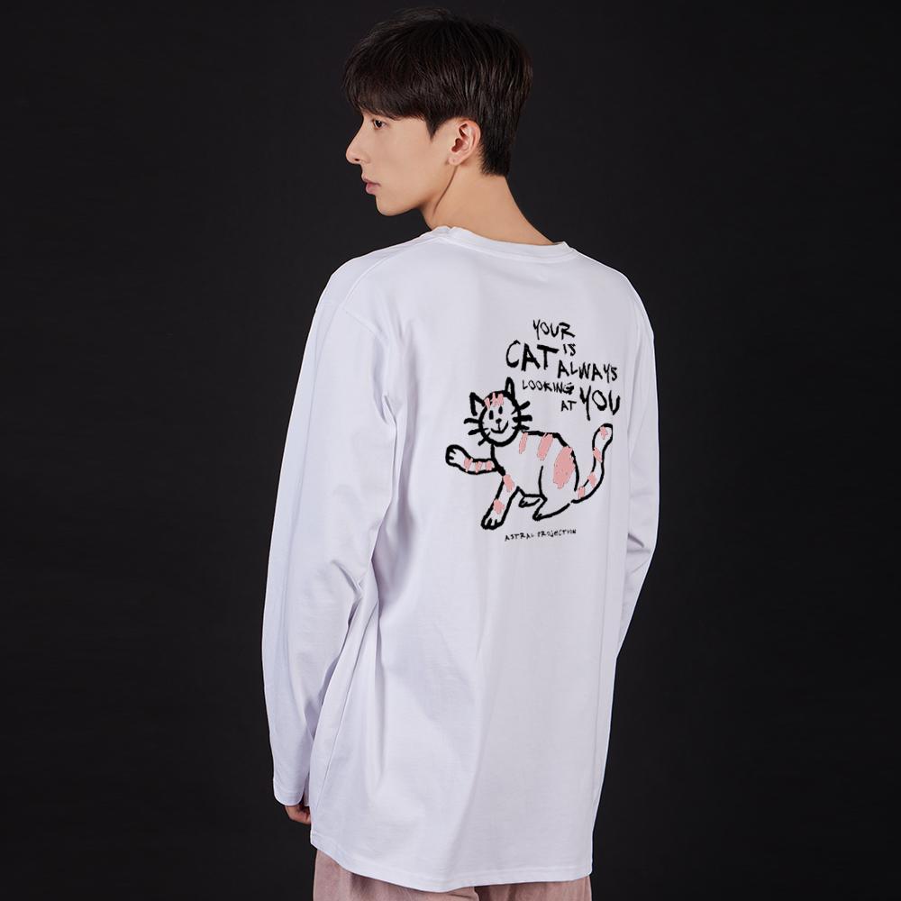 ASTRAL PROJECTION Doodle Cat Oversized Long Sleeve T-Shirt_White