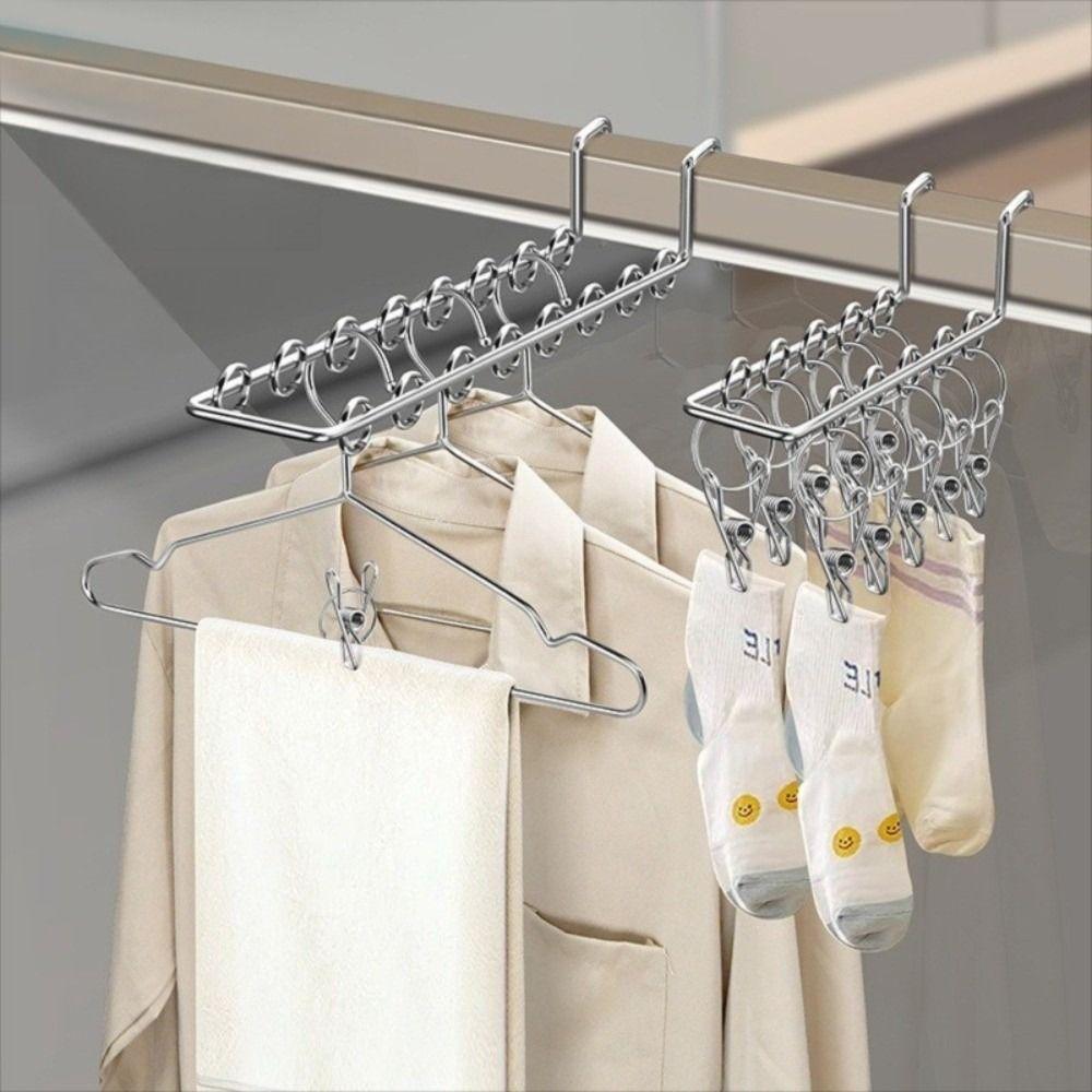 10/16 Clips Sock Drying Rack Wall-Mounted Stainless Steel Underwear Drying Rack Durable with Detachable Clips