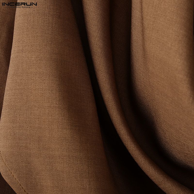 INCERUN Spring Men Swing Collar Low Cut Long Sleeve Casual Loose Solid Shirts Tops