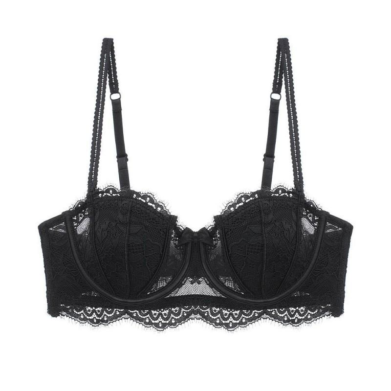 French Style Lace Half Cup Bra With Removable Straps Underwire Support Large Breasts Anti-Slip Back Design
