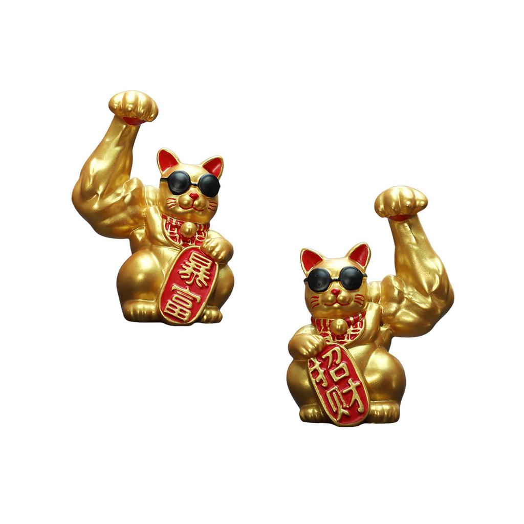 Lucky Cat Figurine Big Muscle Arm Feng Shui Decoration Tabletop Resin Sculpture Statue Ornament for Counter Store Display