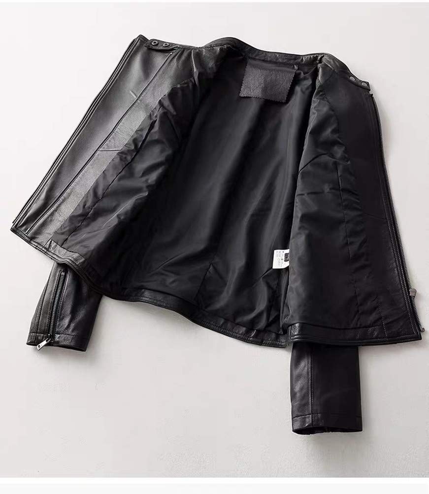 JINLUN Leather Biker Jacket with Stand Lightweight and Durable Lambskin Genuine Leather Great Gift for Plus Size Women's Collar, Leather, Black,