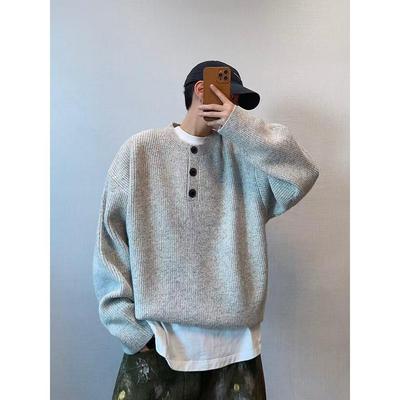 Men's Retro Henley Collar Knit Sweater - High-End Autumn/Winter Style
