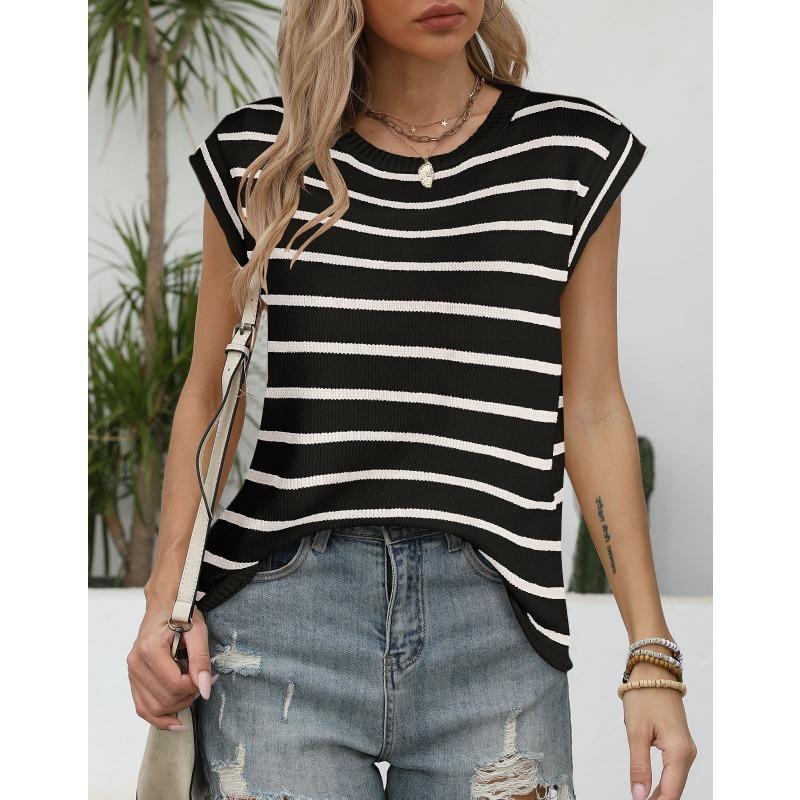 

Осенне-зимний женский свитер с круглым вырезом, свободный, в полоску, с короткими рукавами XL чёрный