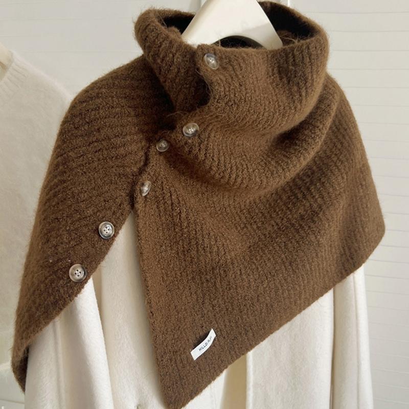 Winter Pullover Split Shawl Sweater for Women Knit Solid Color Turtleneck Scarf Casual Wear Cape Windproof Shoulder Wrap