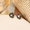 Silver Needle Pearl Camellia Earrings Black Earrings Niche Flower Stud Earrings Vintage