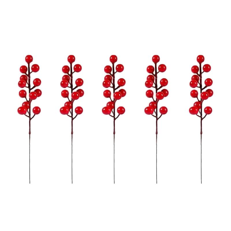 50Pcs Realistic PVC Berries Branches Bendable Iron Stems For Christmas Tree Wreath Table Display Wedding Centerpieces