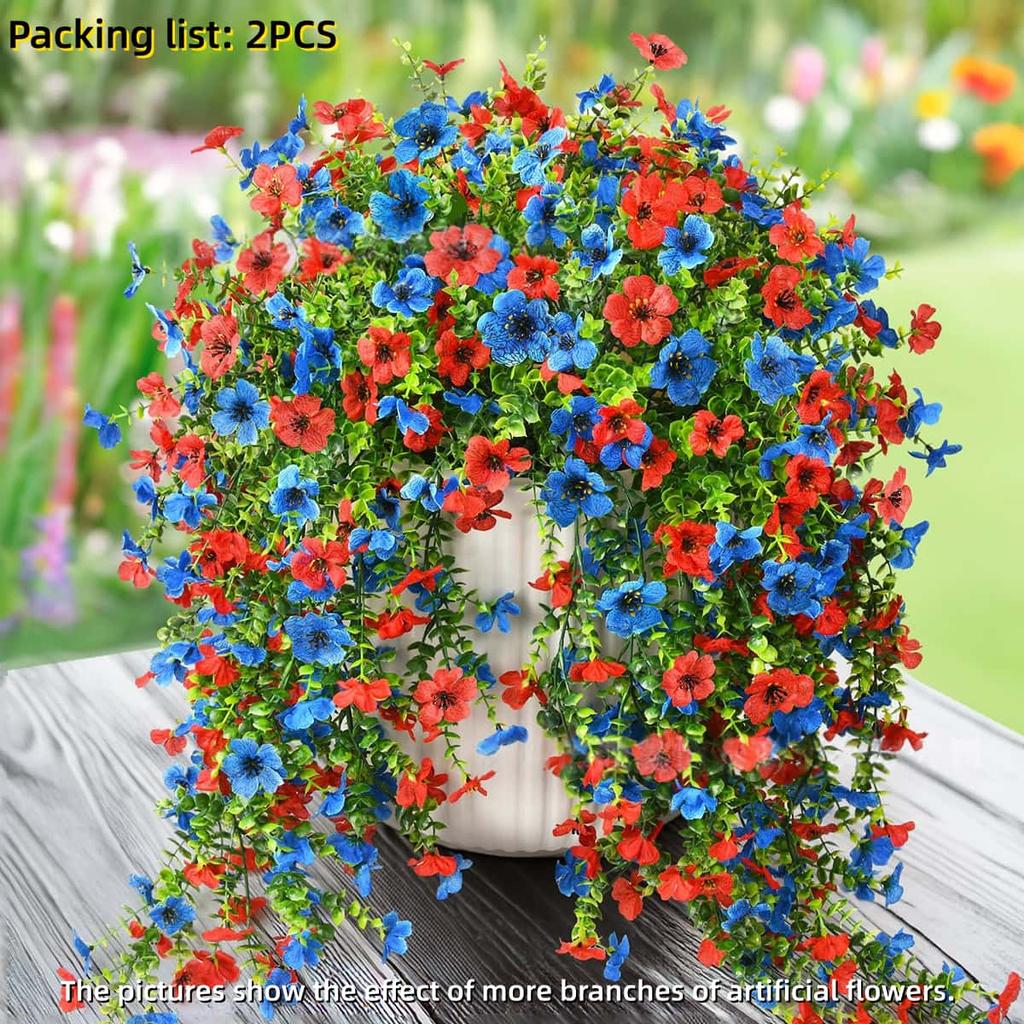 2pcs UV Resistant Mixed Color Hanging Faux Flowers Plants Realistic Silk-Like Spring Summer Outdoor Decor for Home Patio Garden