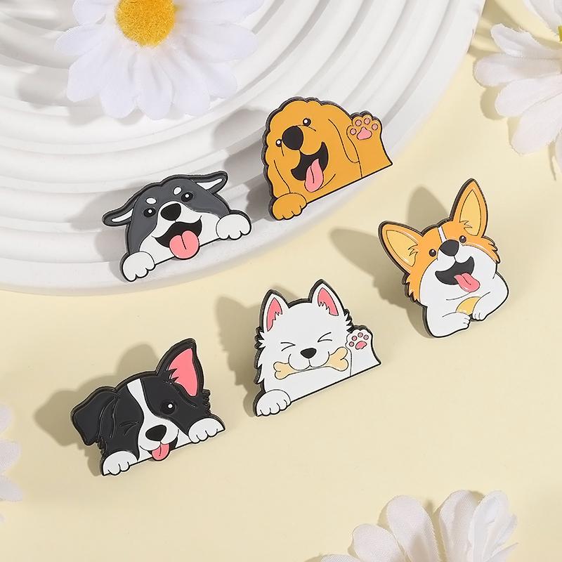 Süße Haustier-Hunde-Emaille-Anstecker Kawaii Golden Retriever Corgi Border Collie Siberian Husky Tier-Broschen Revers-Abzeichen Schmuck Geschenke