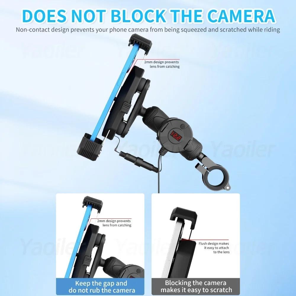 Motorcycle Phone Holder 15W Wireless Charger Motorbike Shock-absorbing Handlebar Mount with C Type Fast Charging Cellphone Stand