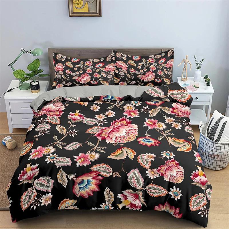 

Exotic Floral Duvet Cover Twin Queen Size Paisley Flower Bedding Set Microfiber Leaves Flowers Quilt Cover For Girls Woman Decor EU Single(135x200cm)