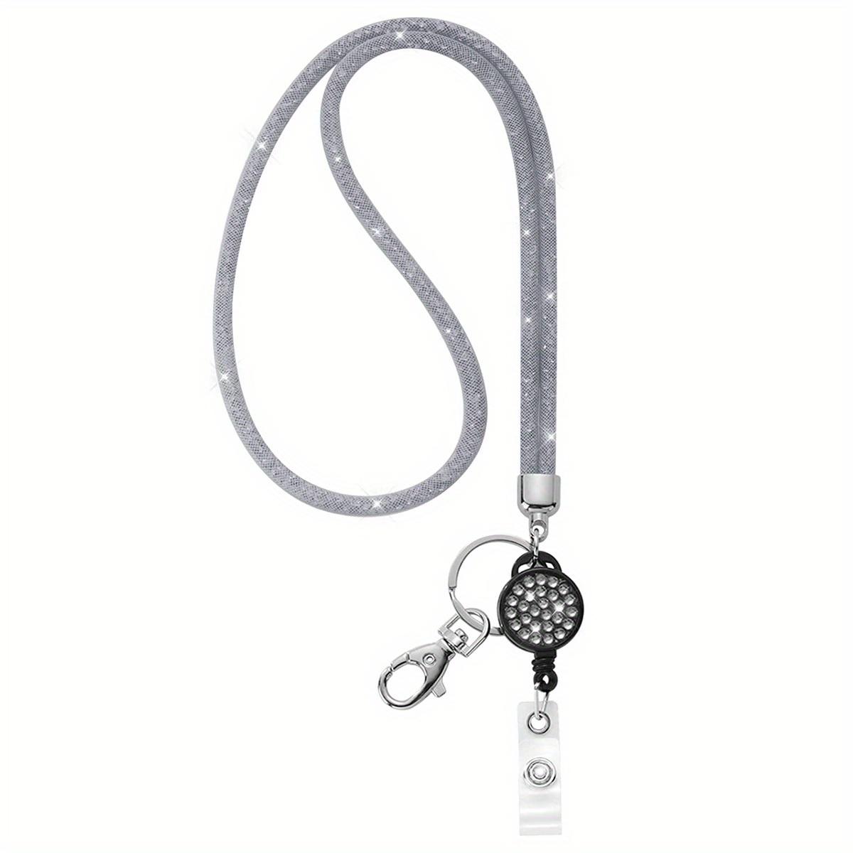 

[Bling ID Card Lanyard] Crystal ID Card Lanyard Bling | 32.9 Retractable Badge Holder Strap for Women сірий