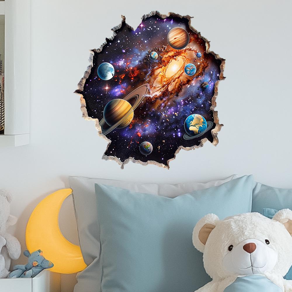 3D Space Planet Breaking Wall Sticker Self Adhesive No Residue Home Decor