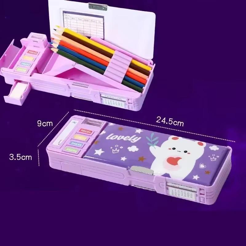 Multi Functional Primary School Cartoon Pencil Case Creative and Cute Double-layer Multifunctional Large Capacity Stationery Box