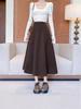 European & American Woolen A-Line Midi Skirt - Korean Style High Waist, Black Pleated Design for Spring/Autumn