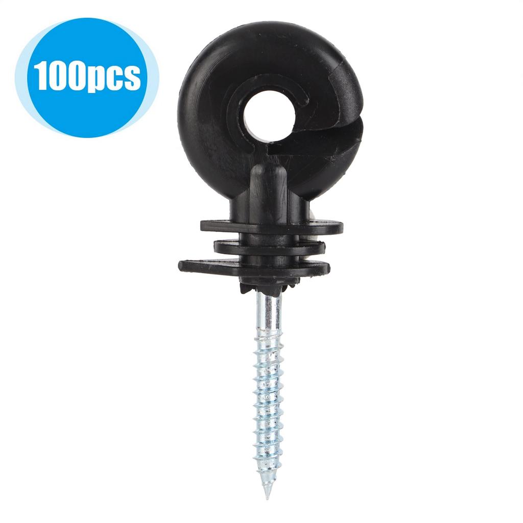 100Pcs Black Screw In Wood Post Ring Insulators for Electric Fencing Poly Wire Or Tape