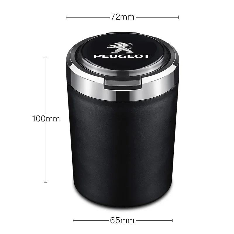 Car Portable Ashtray Cup with Lid Smell Proof Stainless Steel Led For Peugeot 407 508 2008 5008 307 308 3008 206 207 208 106 205