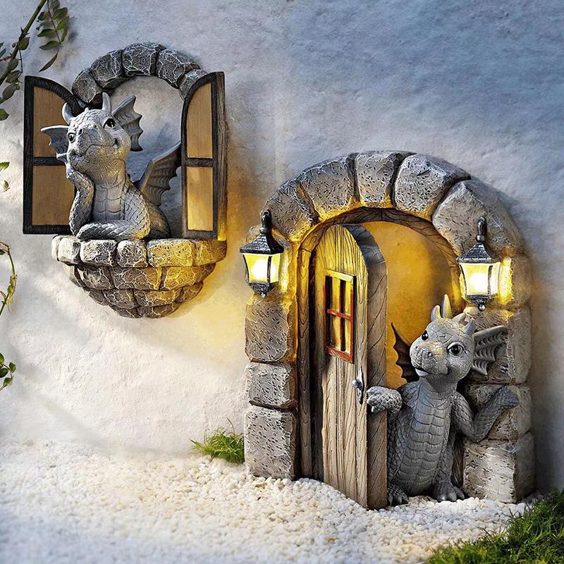 Home Dragon Decorations Dinosaur Open Door Garden Decorations Resin Crafts Decorations Statue Cute Dragon On Balcony Decorations