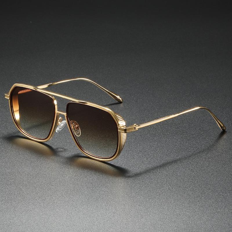 Non-polarized Fashion Sunglass Men Vintage Sunscreen Oversized Sunglasses Women Trendy Metal Glasses