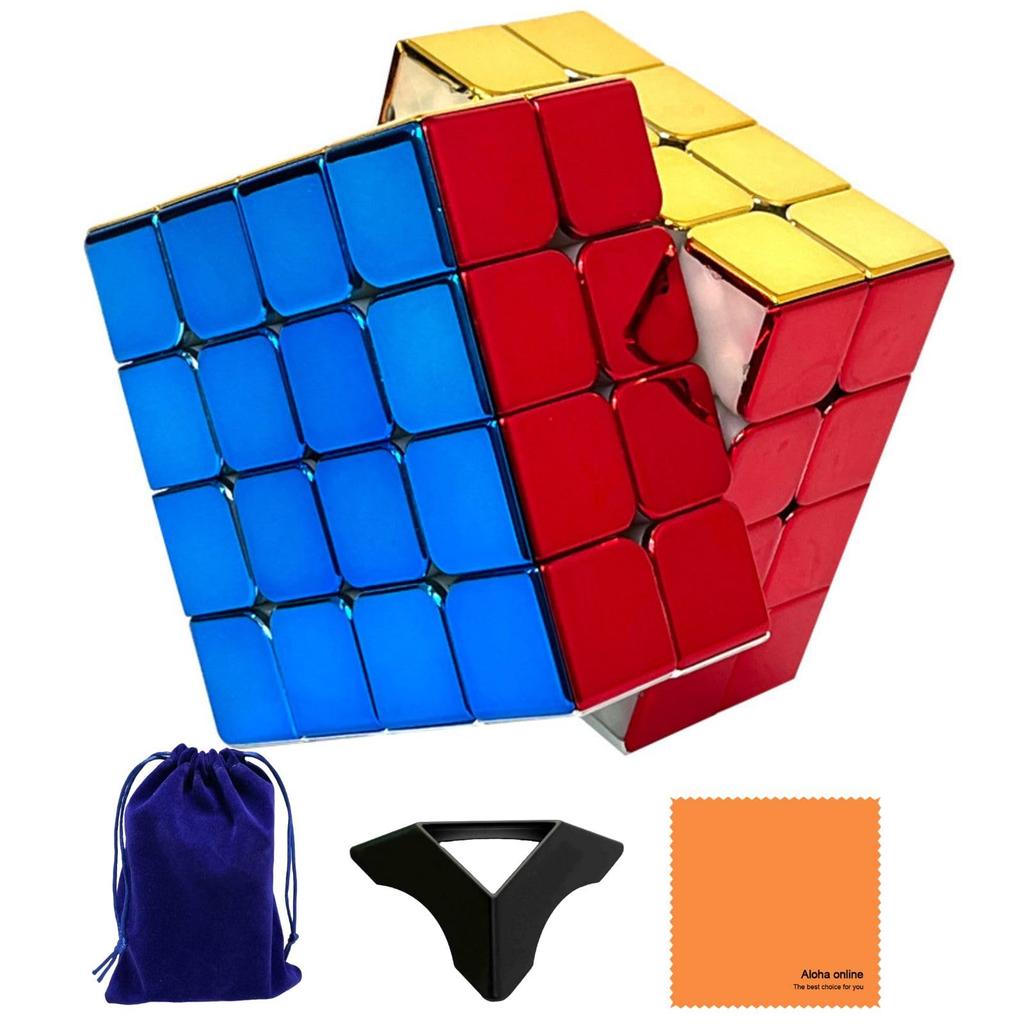 Cyclone Boys Metallic 4x4 Cube and Cleaning Cyclone Boys Metallic Stickerless [Includes Pouch, Stand, Cloth] Cube, Metal-Plated, (4x4, Built-in