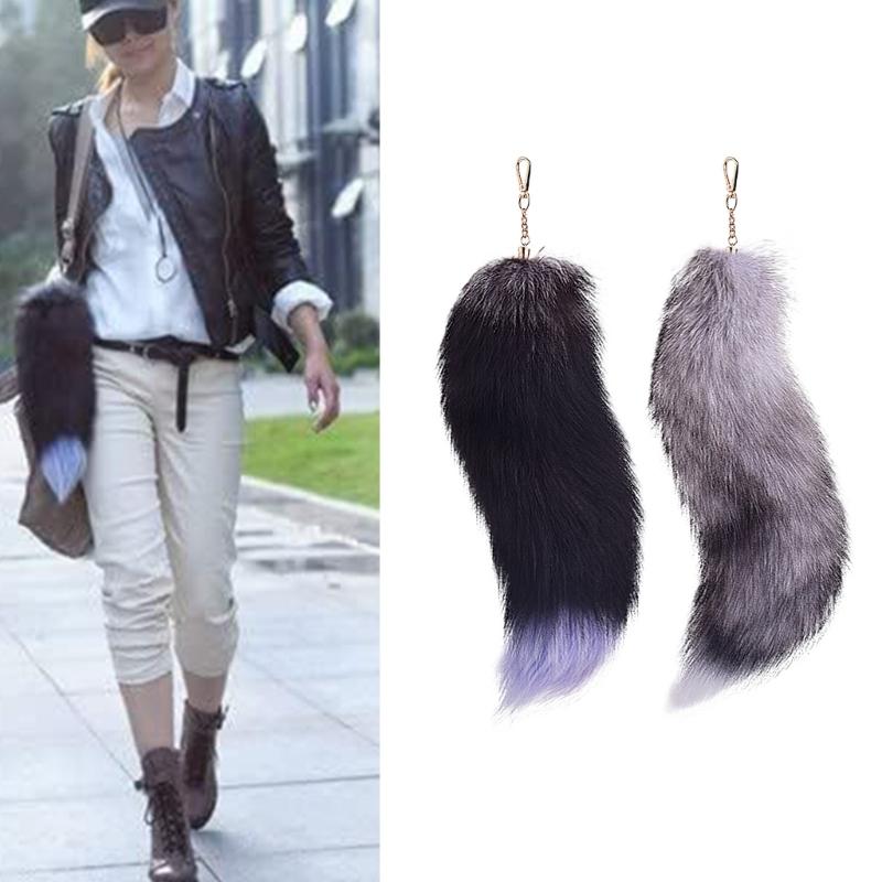 Set of 3 Oversized Faux Furs Keychains Halloween Foxes Tail Key Chain Elegant Bag Decoration Car Accessories