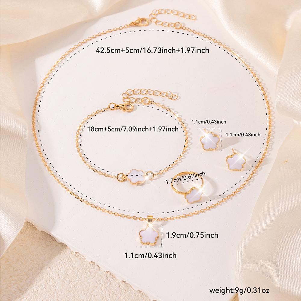 5 Piece Set Flower Patterned Necklaces Bracelets Earrings Rings Fashionable Simple Exquisite Elegant Sweet Accessories Ornaments
