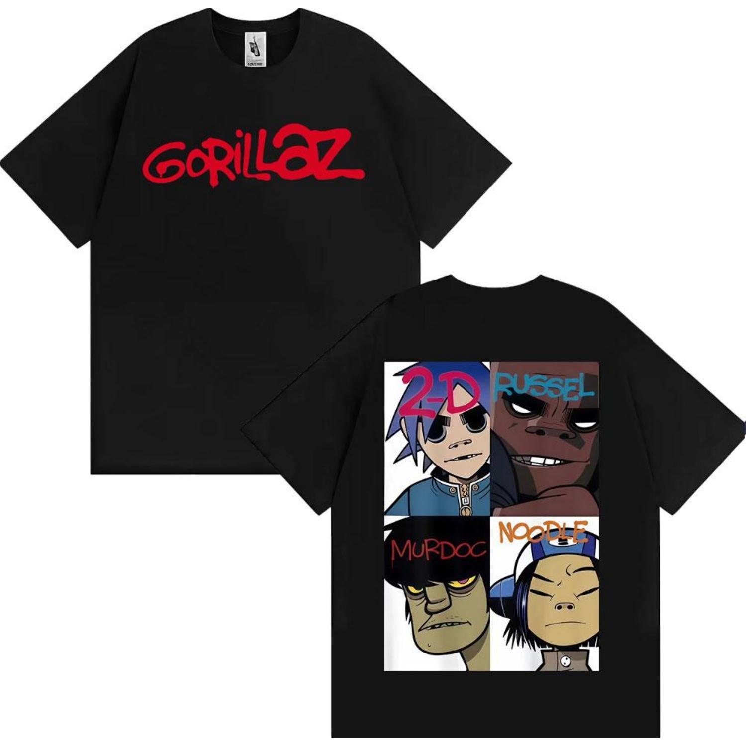 

Группа Gorillaz Лицо Искусство Графические Футболки Мужчины Женщины Одежда Ретро Мультфильм Короткий Рукав Футболки Мода Повседневная Большемерная Футболка S чёрный