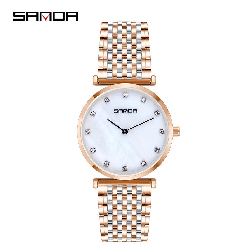 Sanda Fashionable Simple Diamond-Studded Waterproof Quartz Wristwatch for Men and Women
