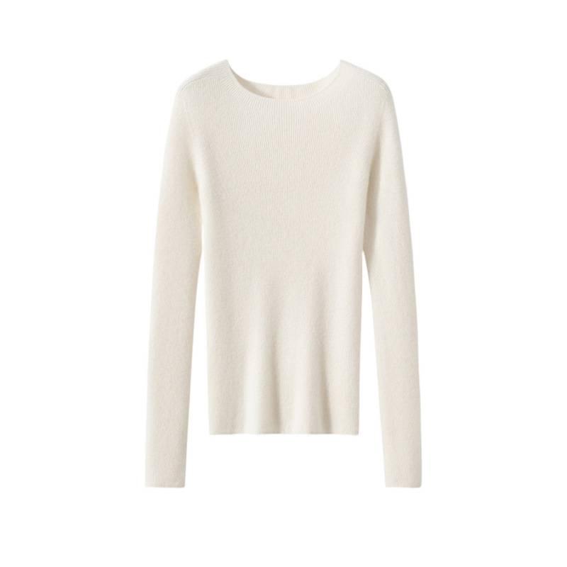 Women's Slim-Fit Round Neck 100% Cashmere Sweater - Stylish Autumn/Winter 2025 Knitwear