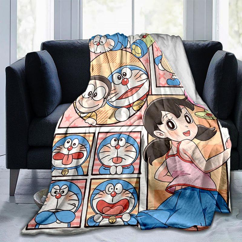 1pc Cozy Doraemon Home Decor Blanket: Perfect Gift for Bedroom, Living Room, Travel, Camping, Car, Beach & Office Naps, Soft Flannel Throw for Sofa, O