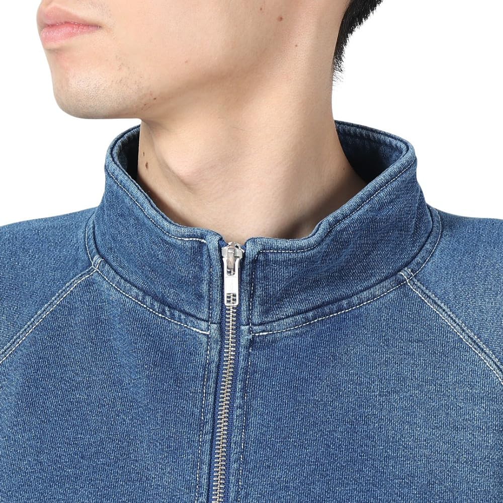 Krátká raglánová mikina s poloviční zipem, sepraná modrá [Champion], rukáv, 100% bavlna, fleece, výšivka, džínovina, rukáv, mikina, pánská volnočasová