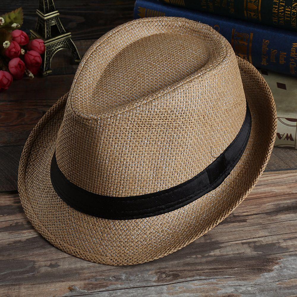 Simple Breathable Men Beach Hats Summer Wide Brim Fedoras Straw Hat Weave Shade Sun Caps