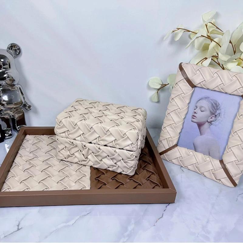 Handmade Luxury Jewelry Box Leather Weave Storage Boxes Necklace Organizer Jewelry Display Case Portable Ornaments Bedroom Packaging Art Boxes Gifts