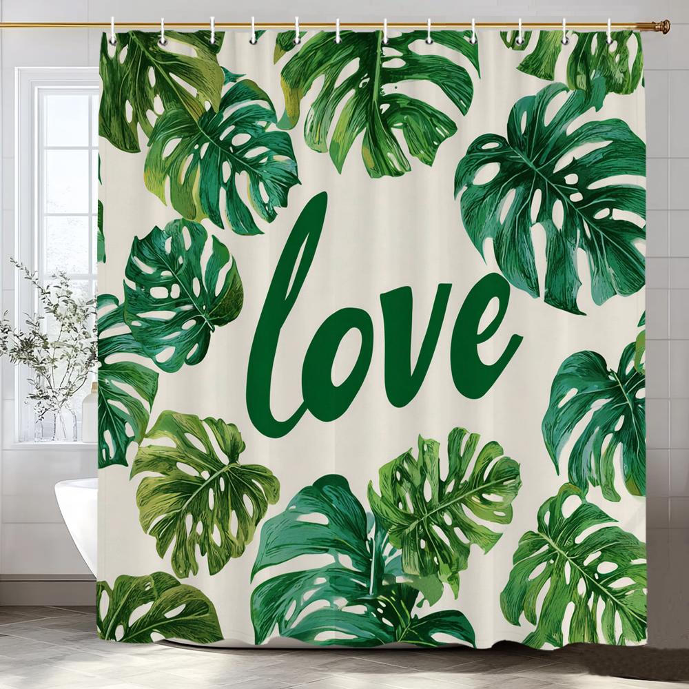 

Tropical Green Leaves Monstera Pattern Shower Curtain, Bathroom Decorative Shower Curtain, Print Polyester Curtain With Hooks W60H190(CM)-1 Pcs