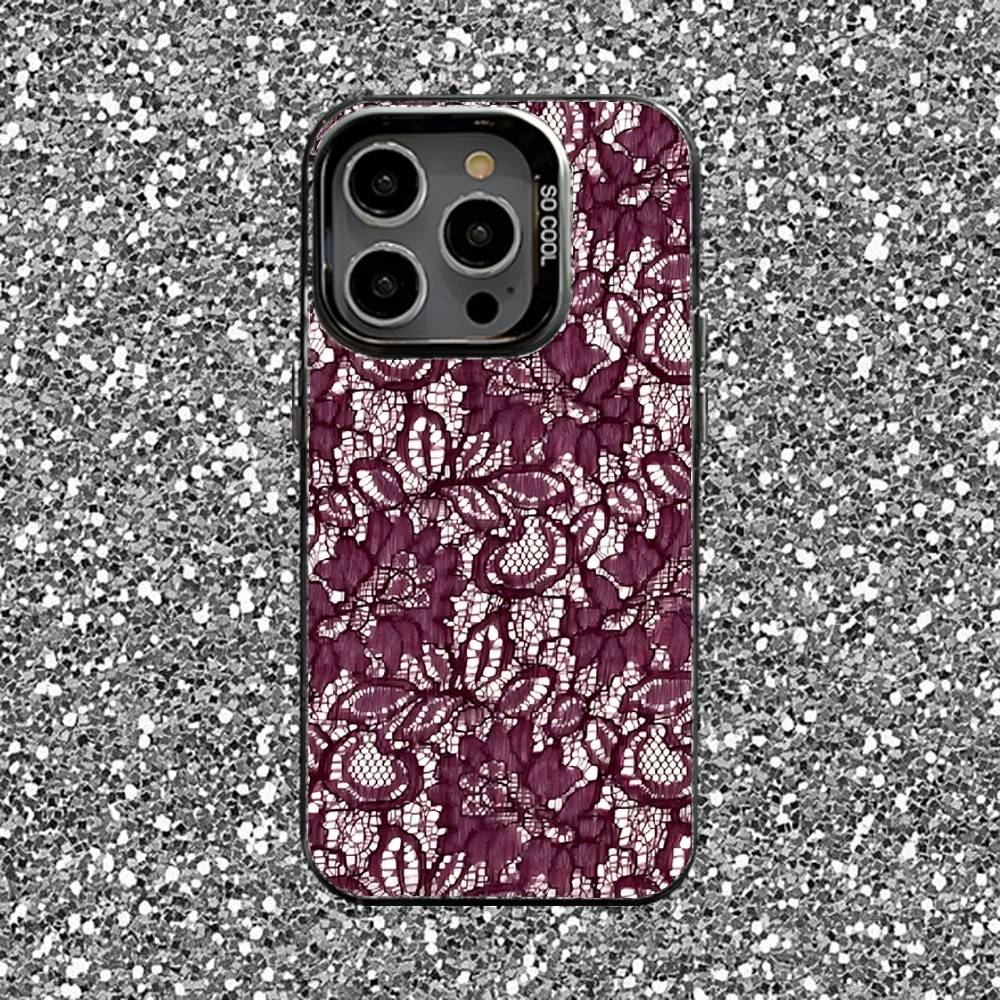 Lace Print Pattern Phone Case For iPhone 16,15,14,13,12,11,Pro,XS,Max,Plus,Mini,SE Black Candy Matte Shockproof Cover