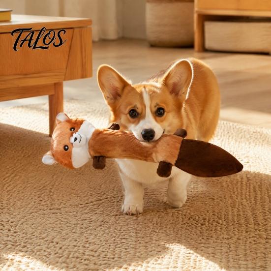 Active Play Pet Accessories Crinkle Animal Dog Toy, Plush Squeaky Chew Fox Raccoon Portable Toys for Travel Squirrel Puppy Teething Toy Small