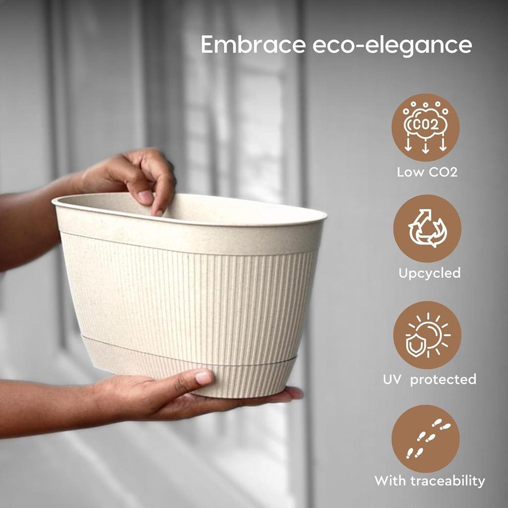 Eva 11.5 Inch Self Watering Pots for Plants | Bamboo Based Plant Pots | Pack of 4 | UV Protected Planters for Home Décor Indoor, Outdoo