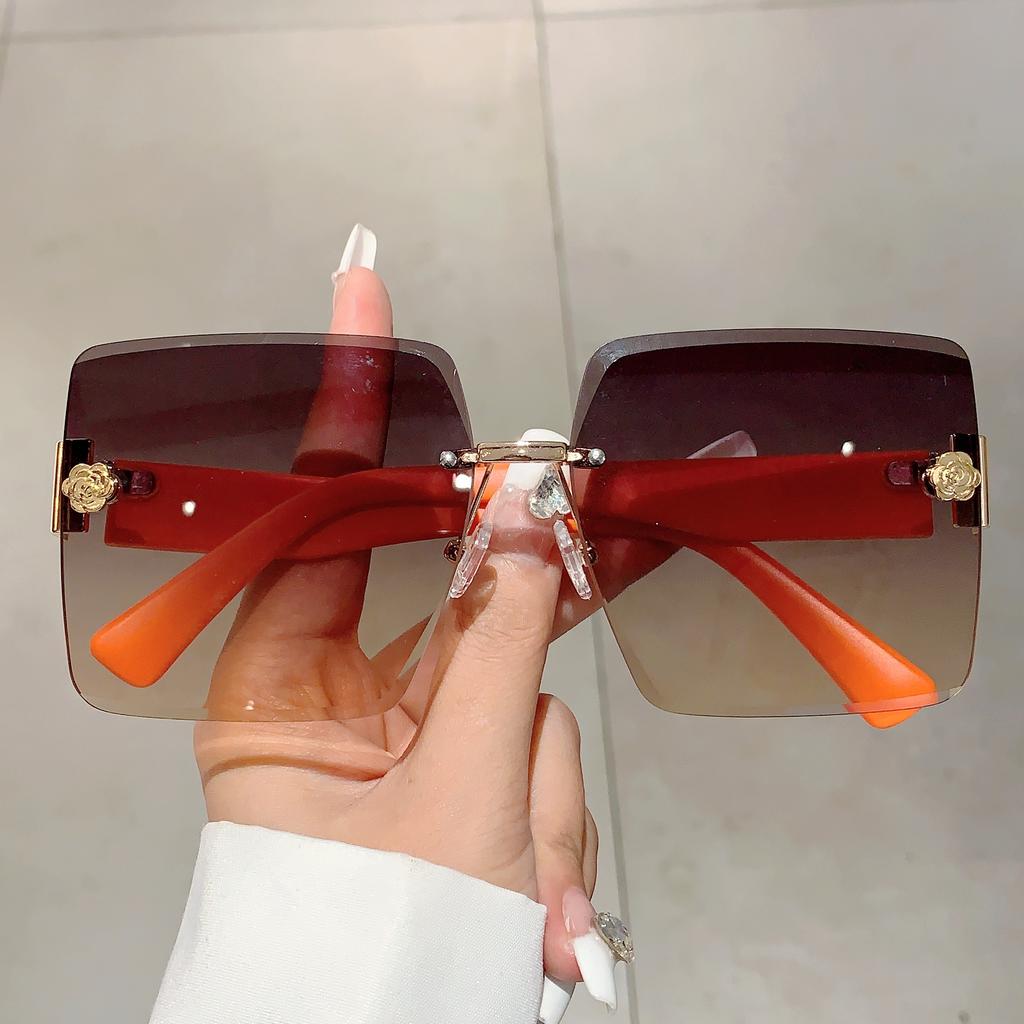 Rimless Square Sunglasses  New Oversized Stylish Gradient Multicolor Eyewear Trendy Women Brand Design Vintage Shades